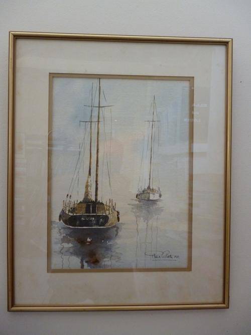 Phil Cloete  (1936-)  Yachts Simonstown . Signed Original Watercolour, framed.
